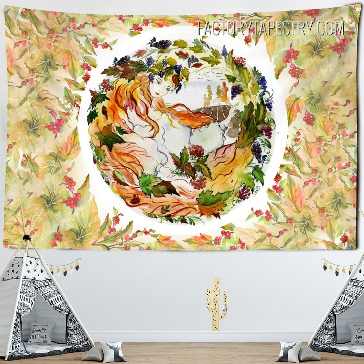 Autumn Season Botanical Plant Retro Wall Hanging Tapestry for Bedroom Decoration