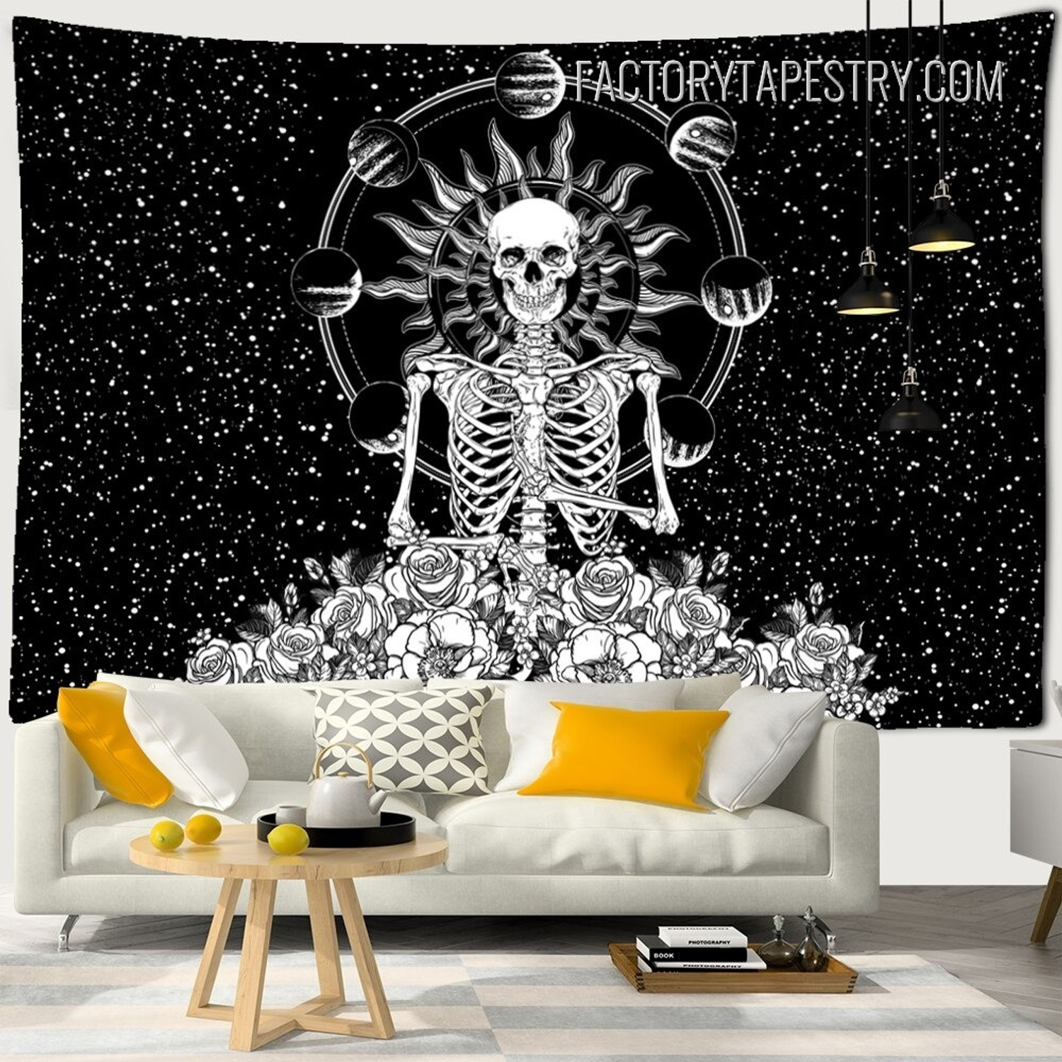 Skeleton Meditation Bohemian Skull Wall Hanging Tapestry for Living Room Decoration