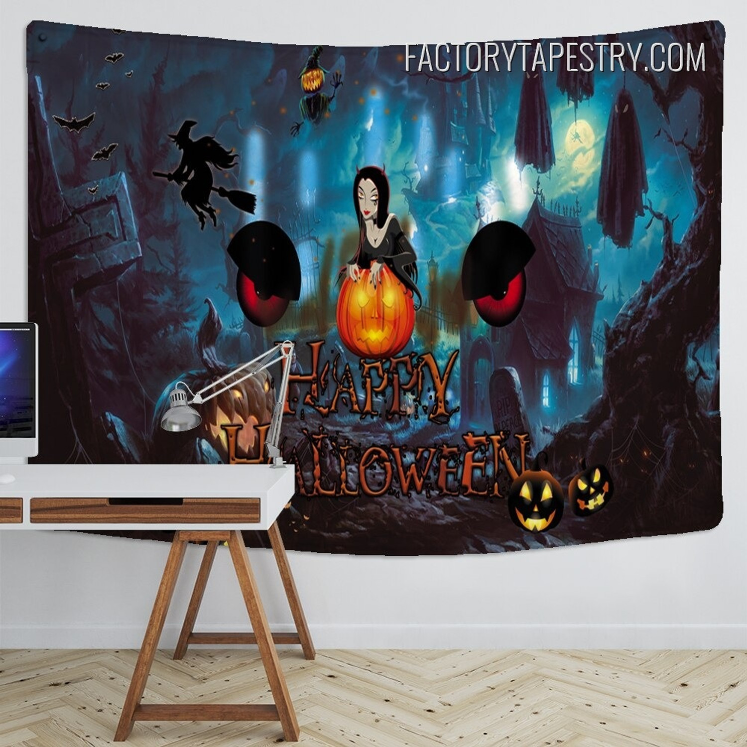 Happy Halloween Night Fantasy Pumpkin Tapestry Wall Hanging for Spooky Wall Art