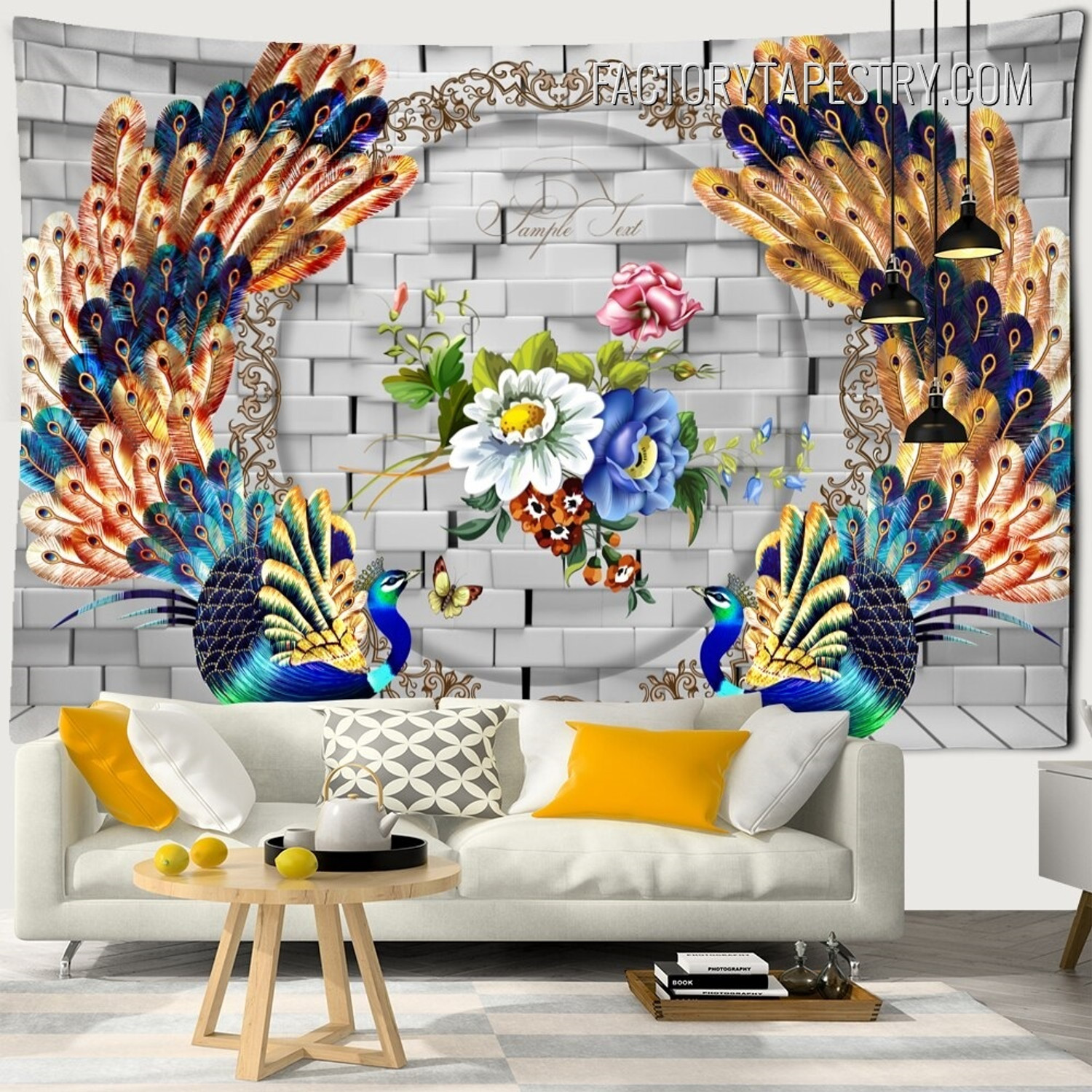 Embossed Flowers 3D Abstract Mural Floral Bird Wall Art Tapestry for Room Décor