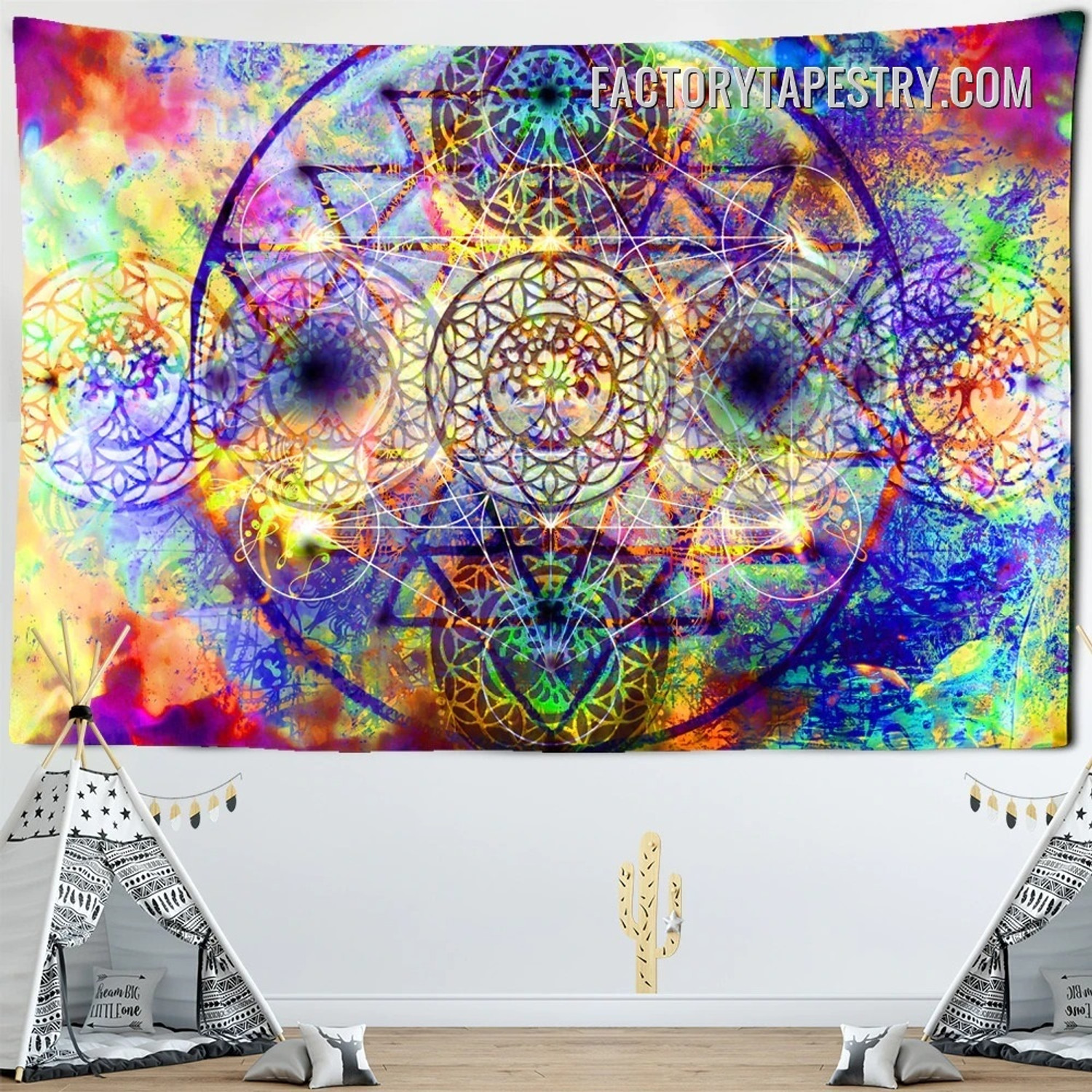 Sacred Geometry III Spiritual Mandala Psychedelic Tapestry Art