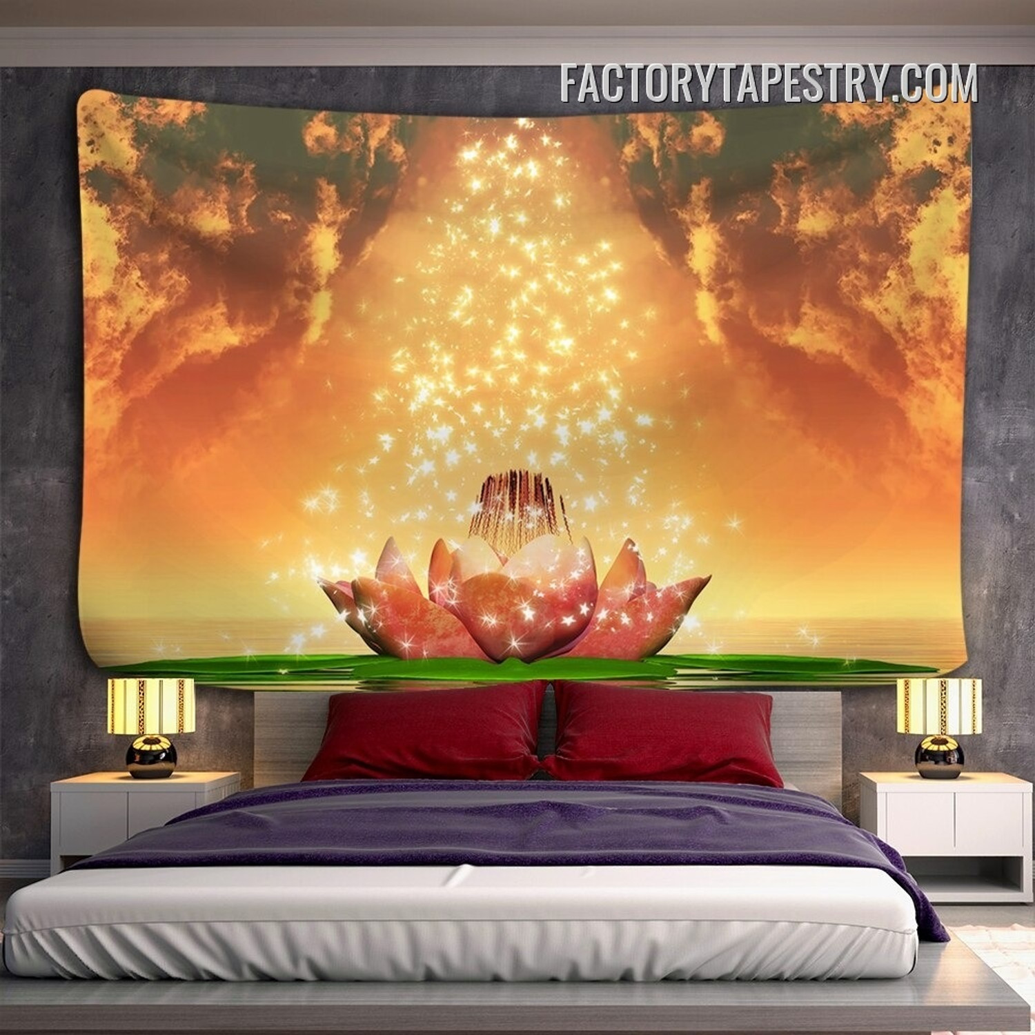 Sparkling Lotus Spiritual Floral Psychedelic Wall Hanging Tapestry