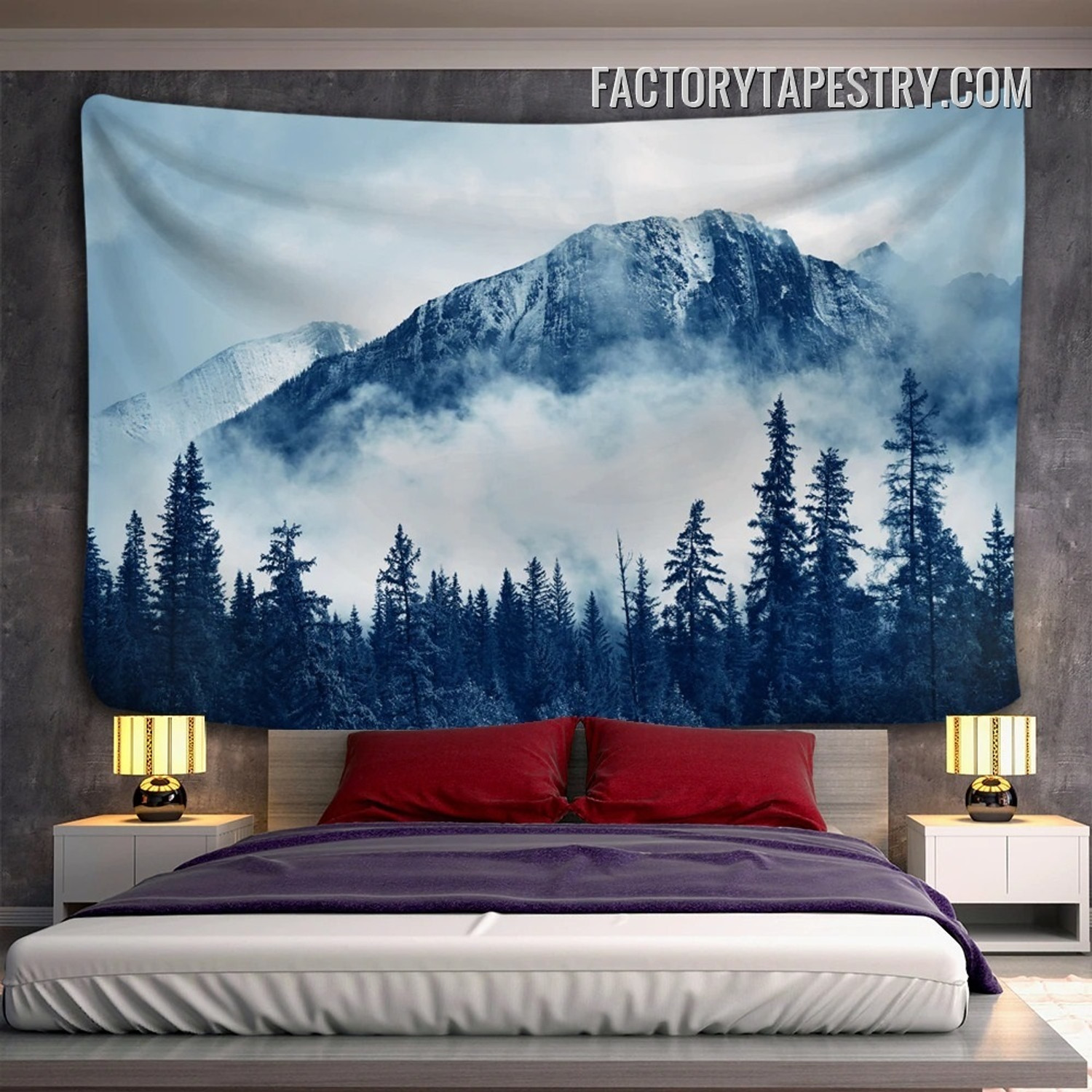 Misty Mountain Modern Nature Landscape Wall Hanging Tapestry