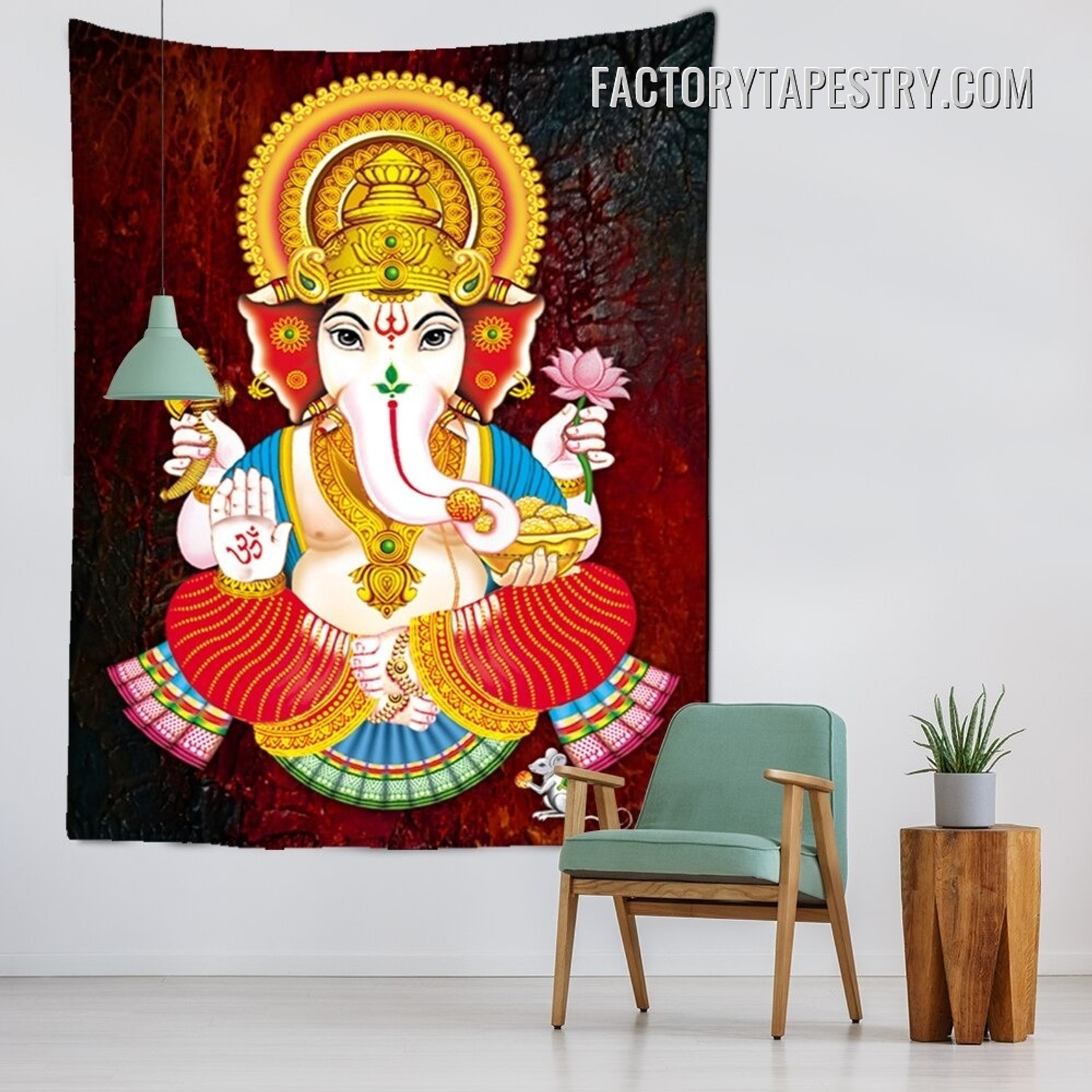 Lord Ganesha II Spiritual Modern Tapestry Wall Art