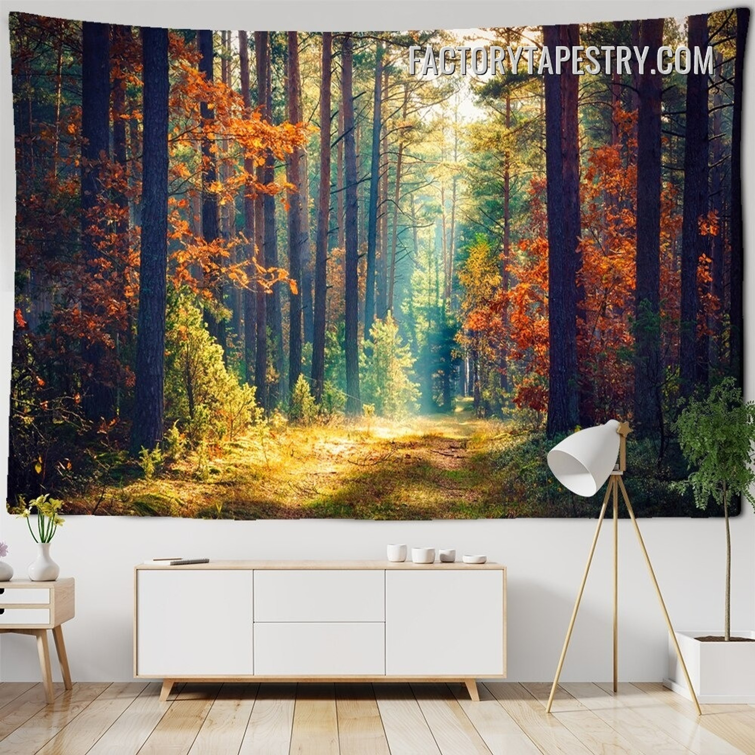 Autumn Wood Modern Landscape Nature Tapestry Wall Art