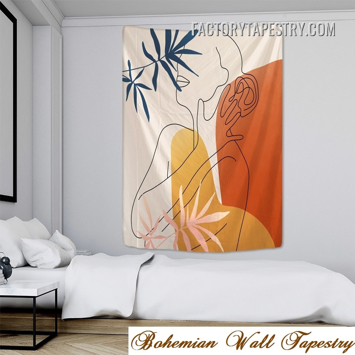 Leaves Abstract Minimalist Figure Bohemian Wall Hanging Tapestry