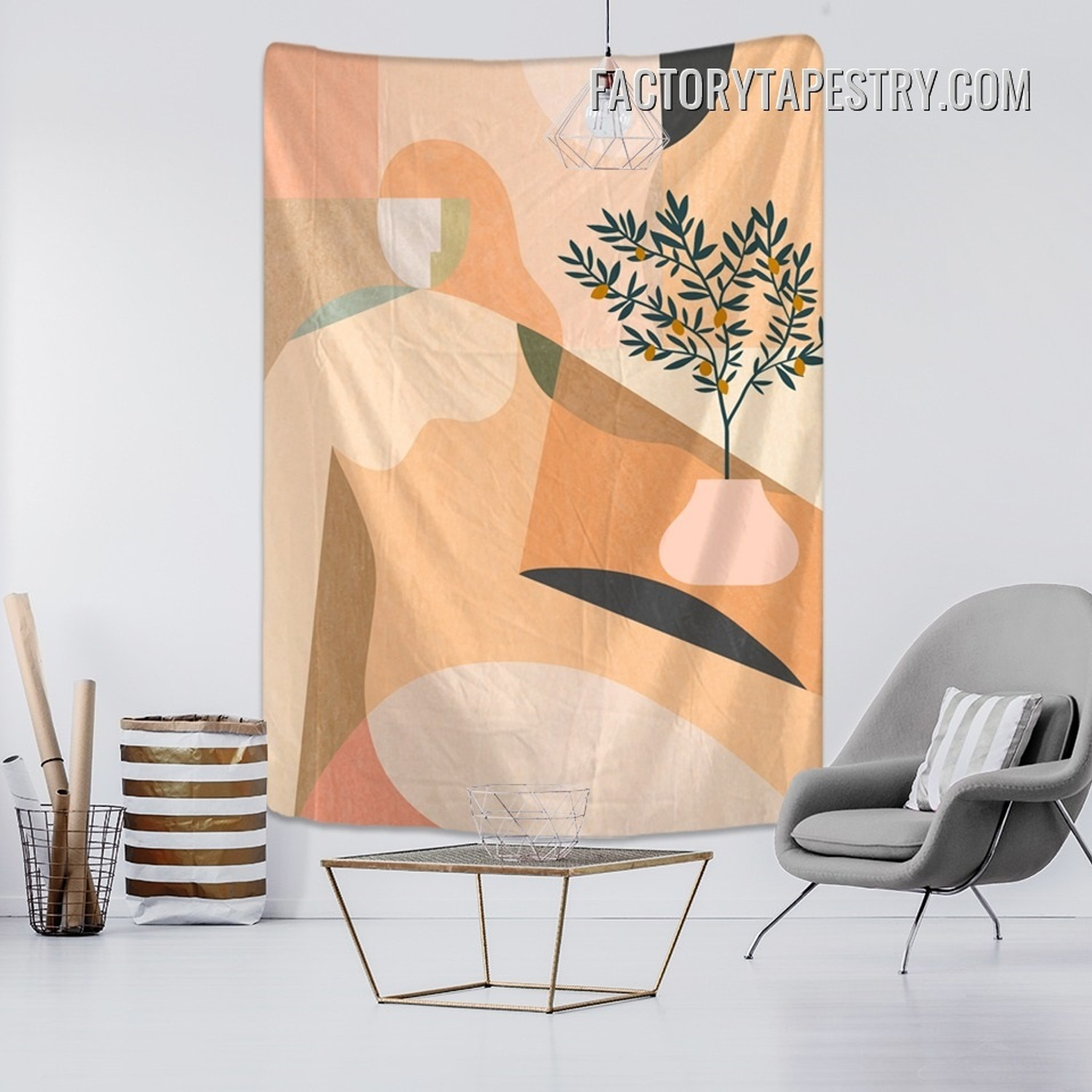 Lemon Tree Floral Abstract Minimalist Bohemian Wall Hanging Tapestry