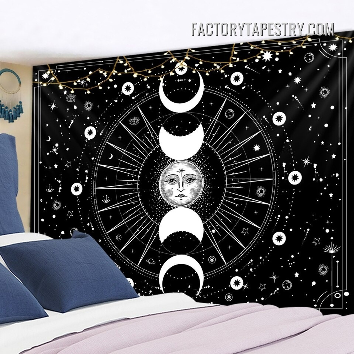 Moon Phases III Zodiac Bohemian Wall Hanging Tapestry