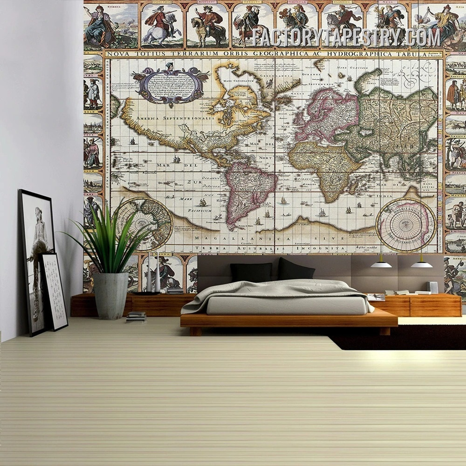 World Old Map Typography Tapestry Wall Art