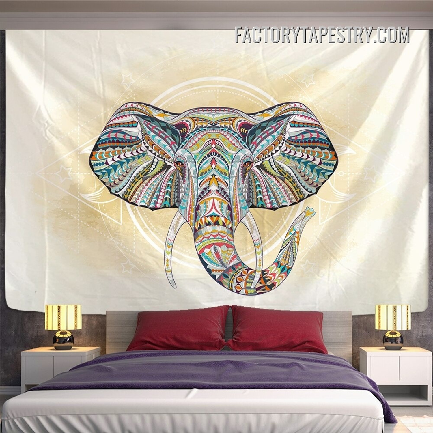 Tribal Elephant Head Animal Mandala Wall Hanging Tapestry