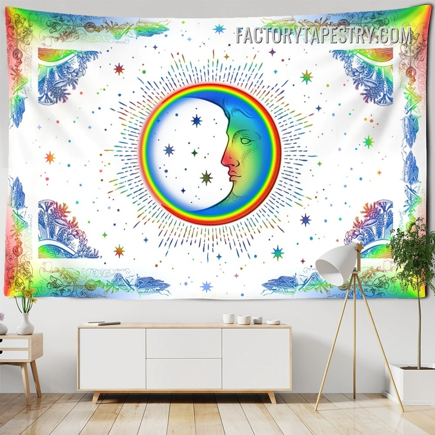 Rainbow Moon Spiritual Psychedelic Wall Hanging Tapestry