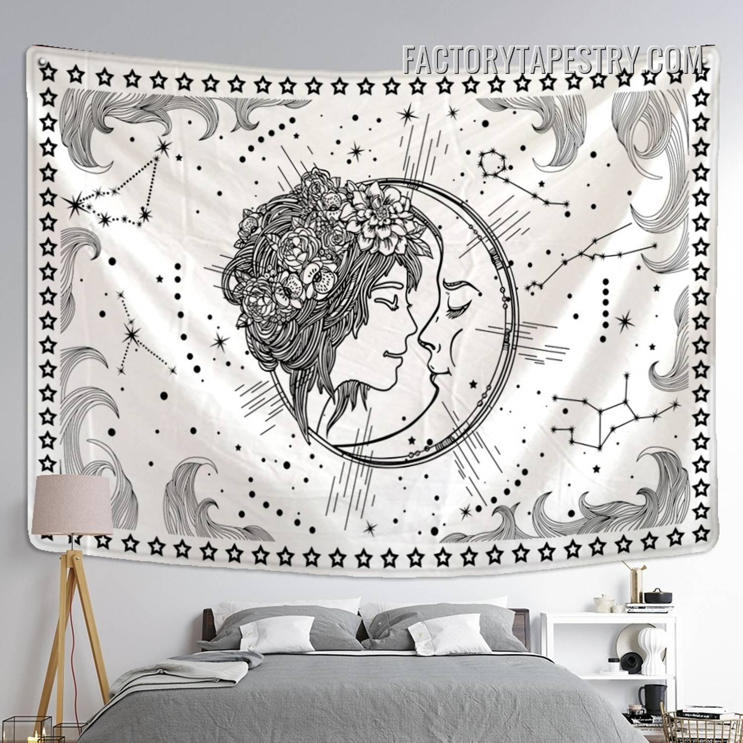 Moon with Woman Face Spiritual Bohemian Wall Art Tapestry