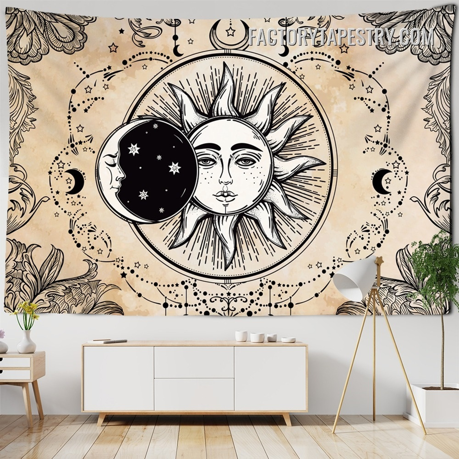 Sun & Moon II Mandala Spiritual Bohemian Wall Art Tapestry