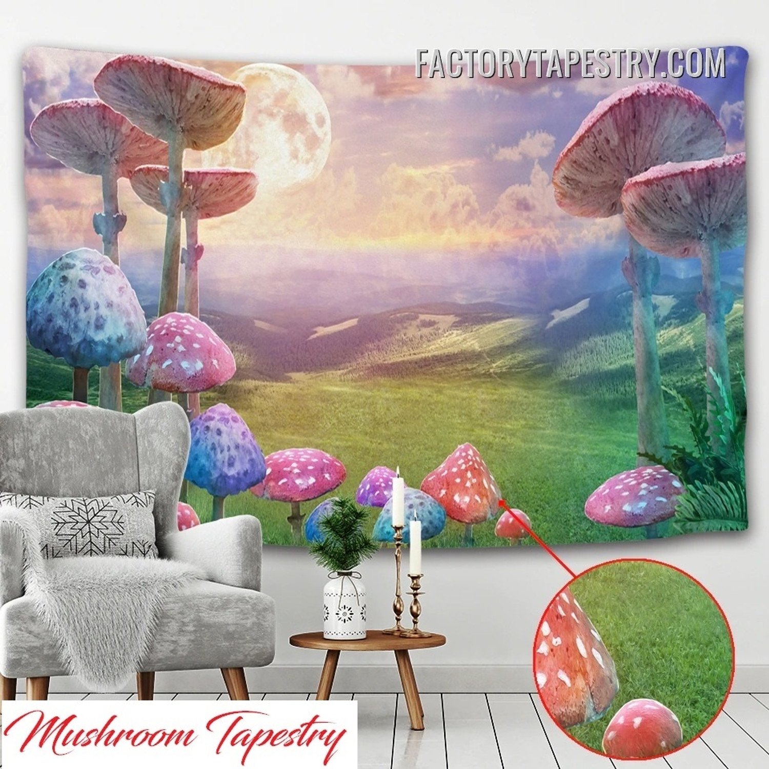 Mushroom Tapestry Nature Landscape Psychedelic Wall Hanging Art