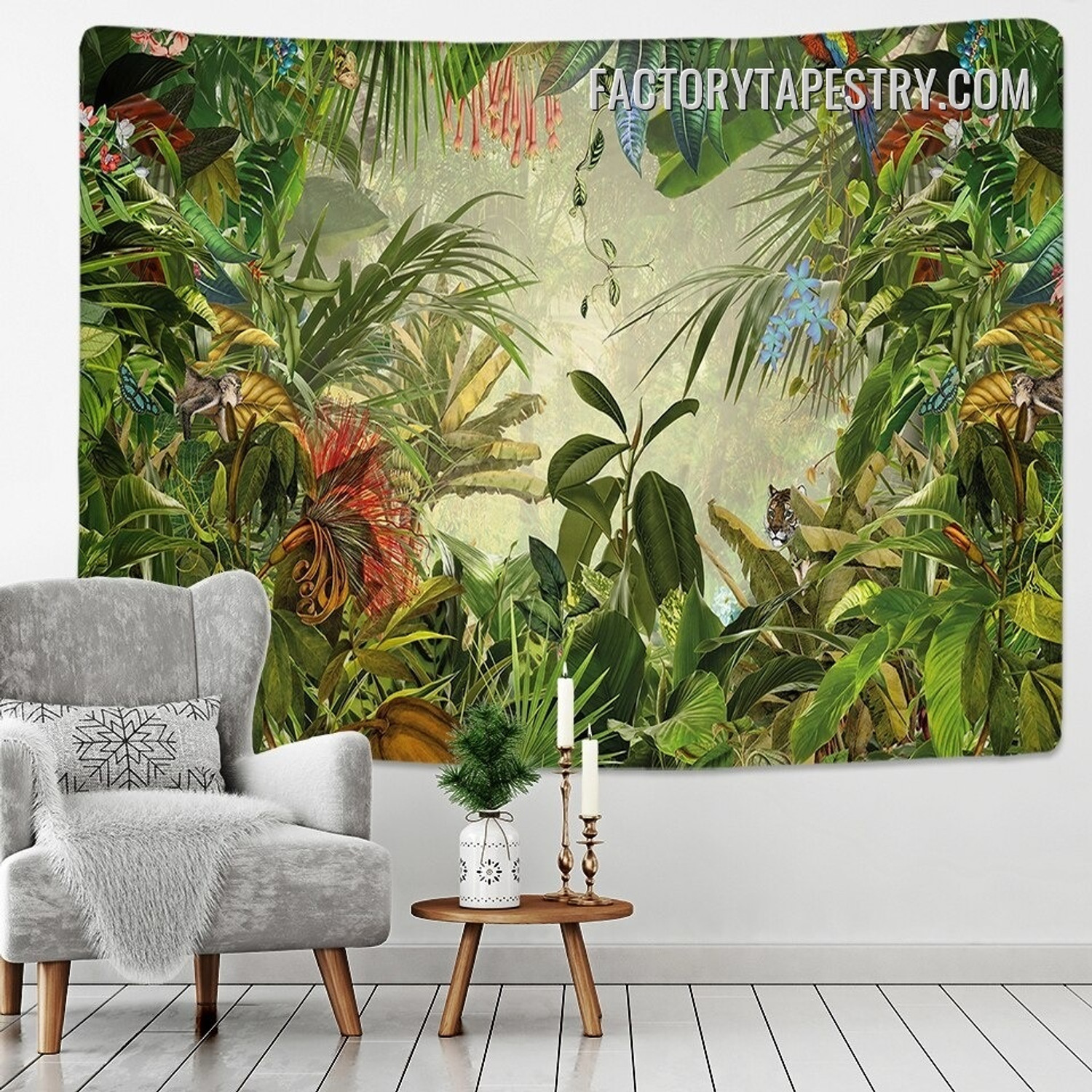 Tropical Forest Botanical Floral Landscape Modern Wall Hanging Tapestry