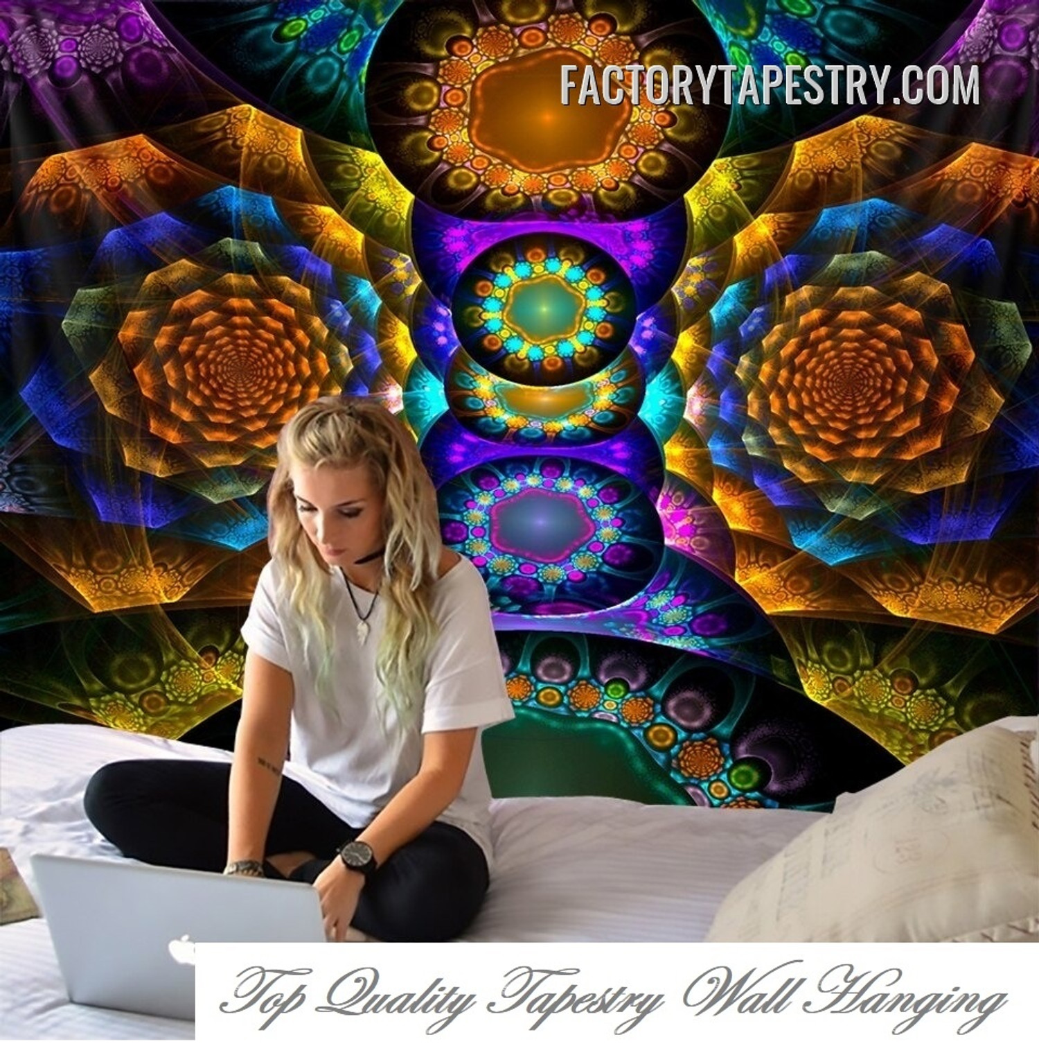 Colorful Circular Design Abstract Mandala Psychedelic Wall Hanging Tapestry