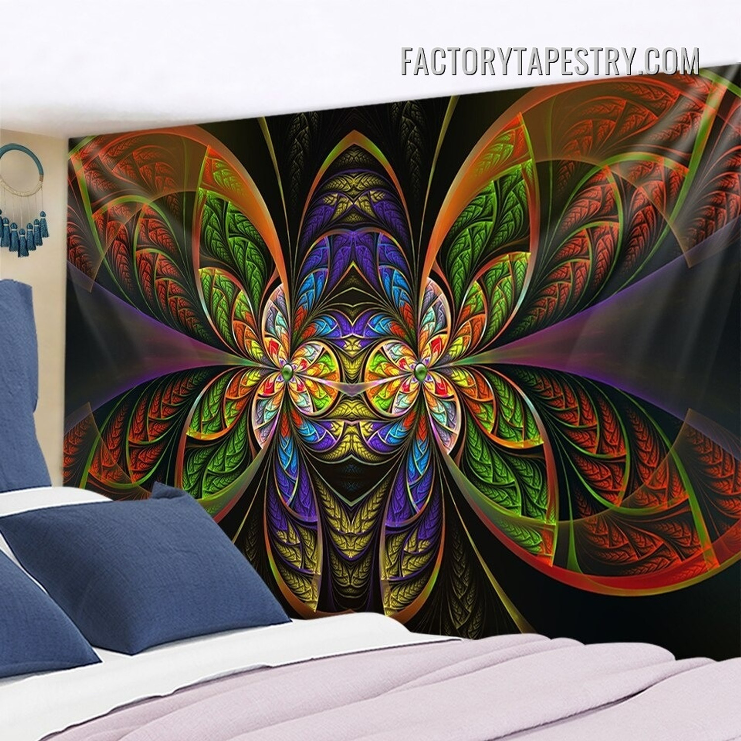 Multicolored Symmetrical Fractal Pattern Abstract Psychedelic Wall Art Tapestry