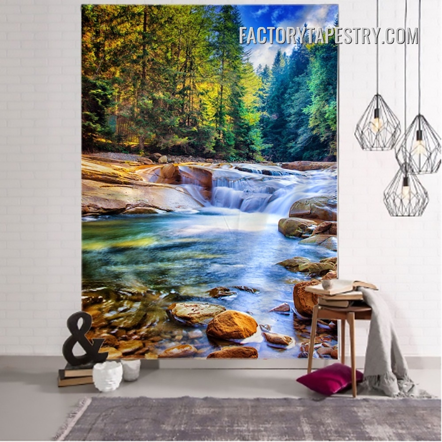 Forest Stream II Nature Landscape Modern Wall Decor Tapestry