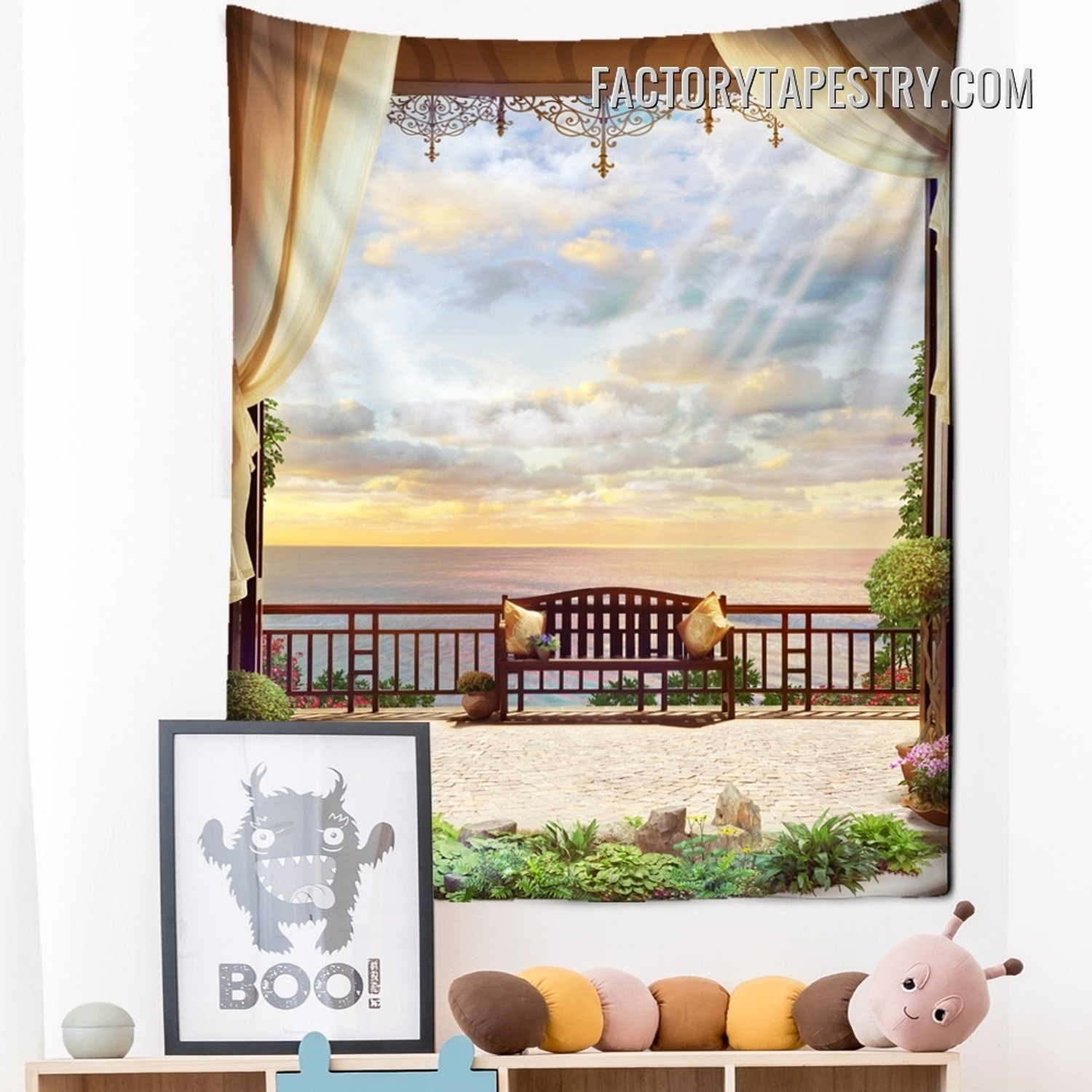 Ocean View Balcony Landscape Modern Wall Art Tapestry