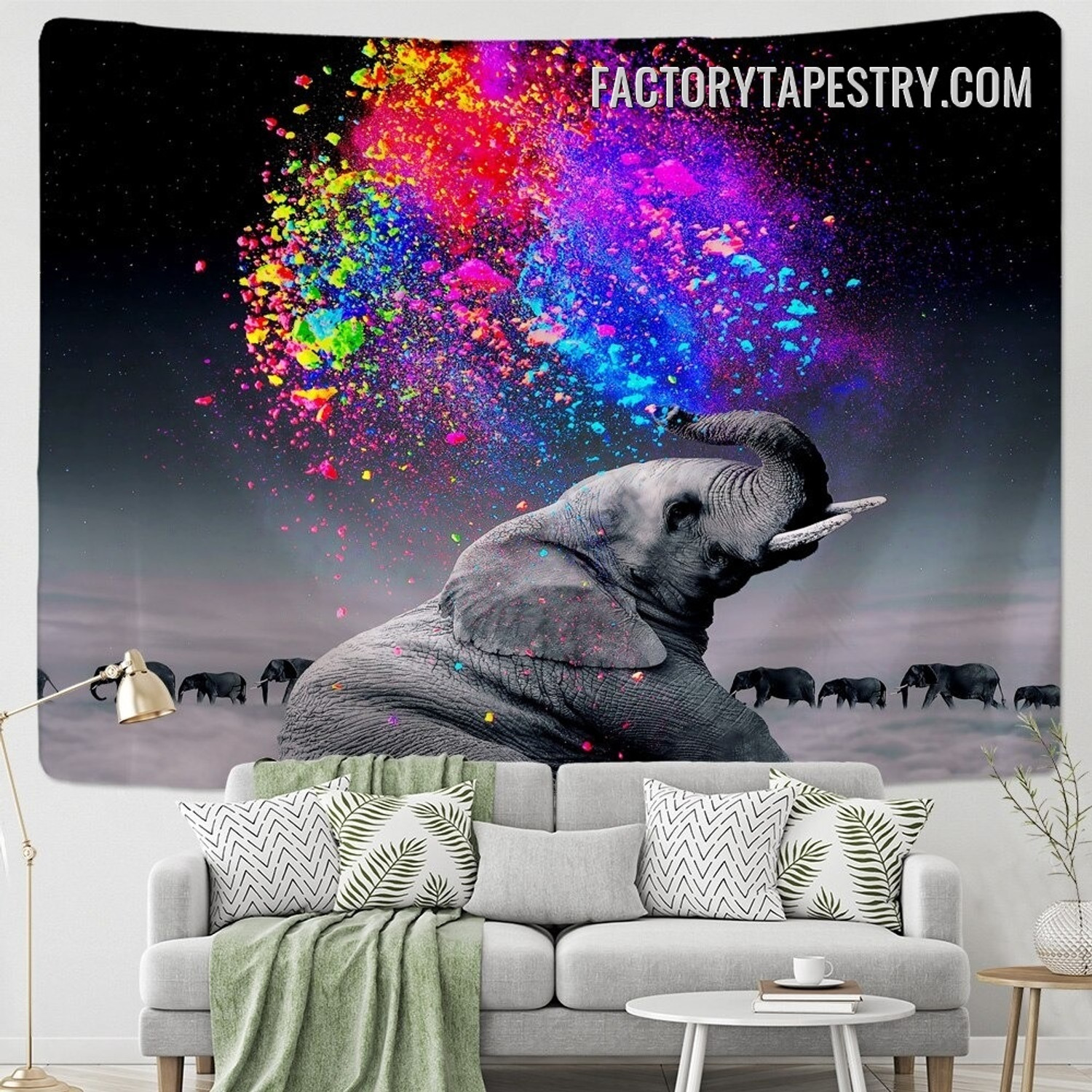 Wandering Elephants Animal Modern Wall Decor Tapestry