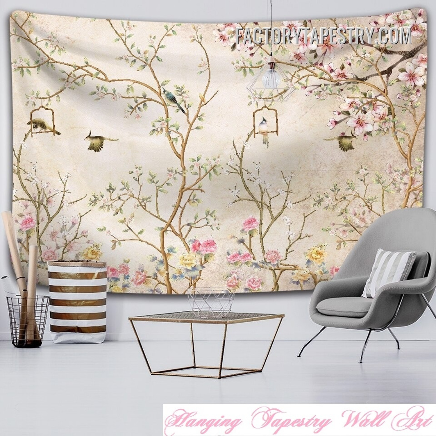 Birds and Flowers I Floral Vintage Wall Décor Tapestry