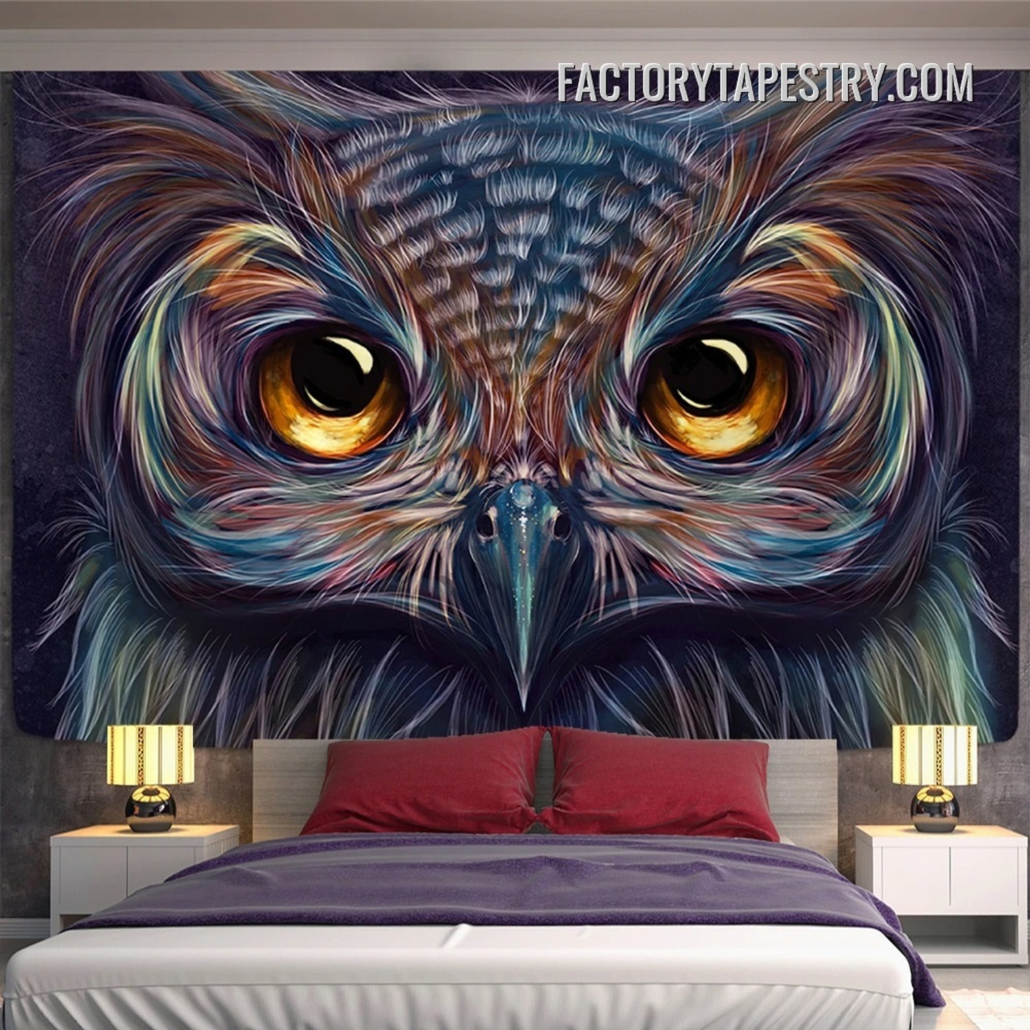 Wise Owl Face Bird Modern Wall Art Tapestry