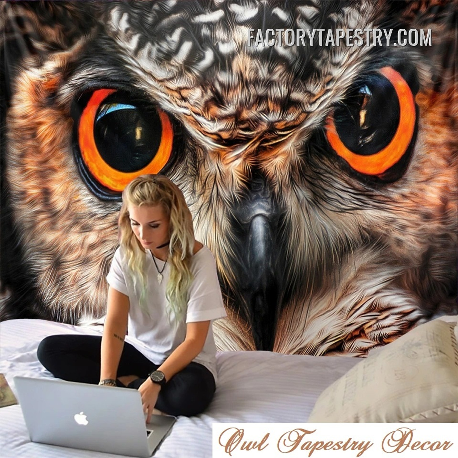Big Eyed Owl Bird Modern Wall Hanging Tapestry