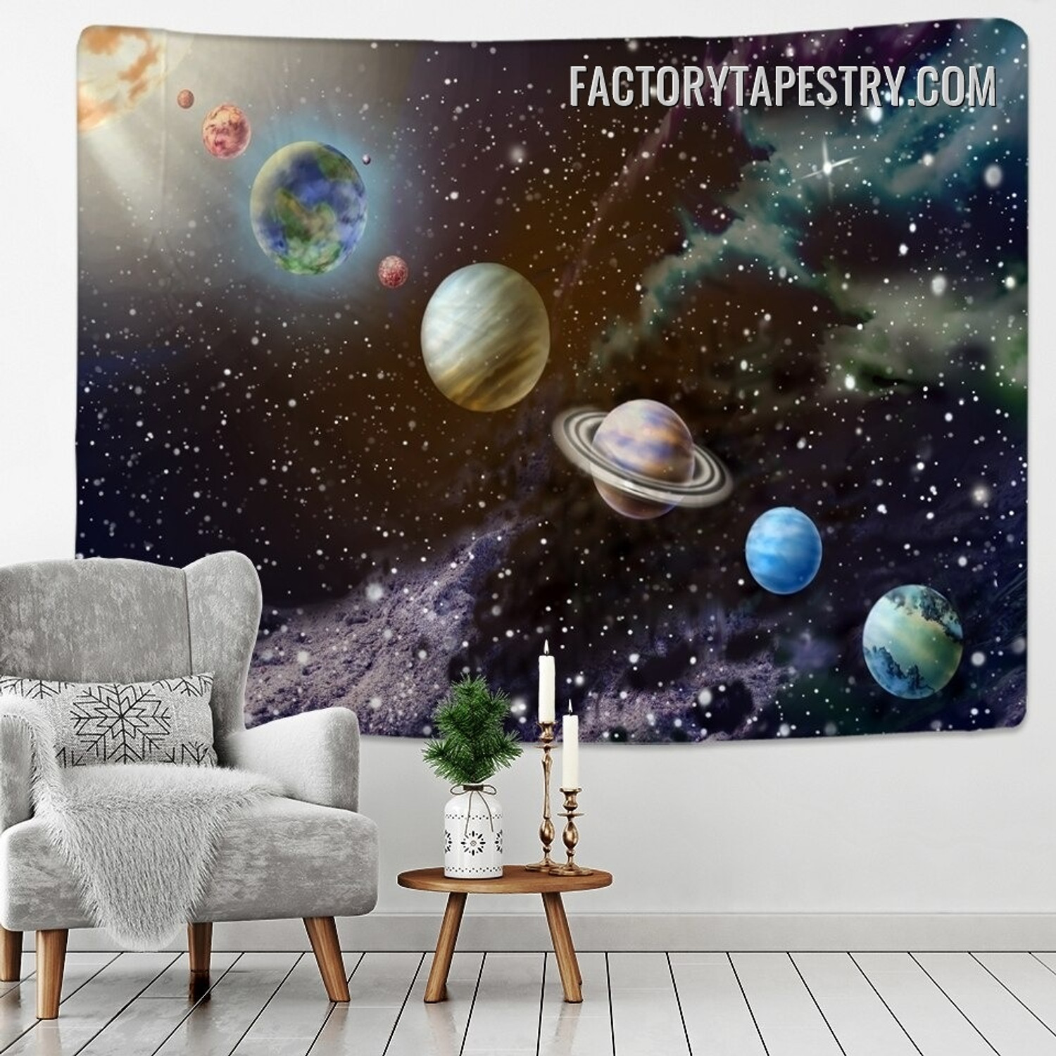 Starry Sky Planets Cosmic Space Modern Wall Art Tapestry
