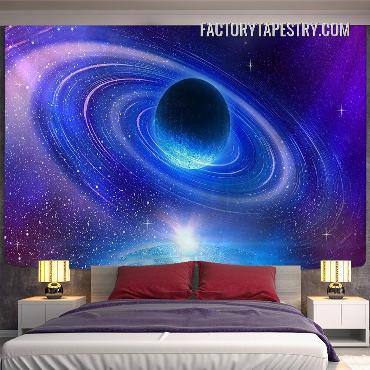 Blue Planet Cosmic Space Psychedelic Wall Decor Tapestry