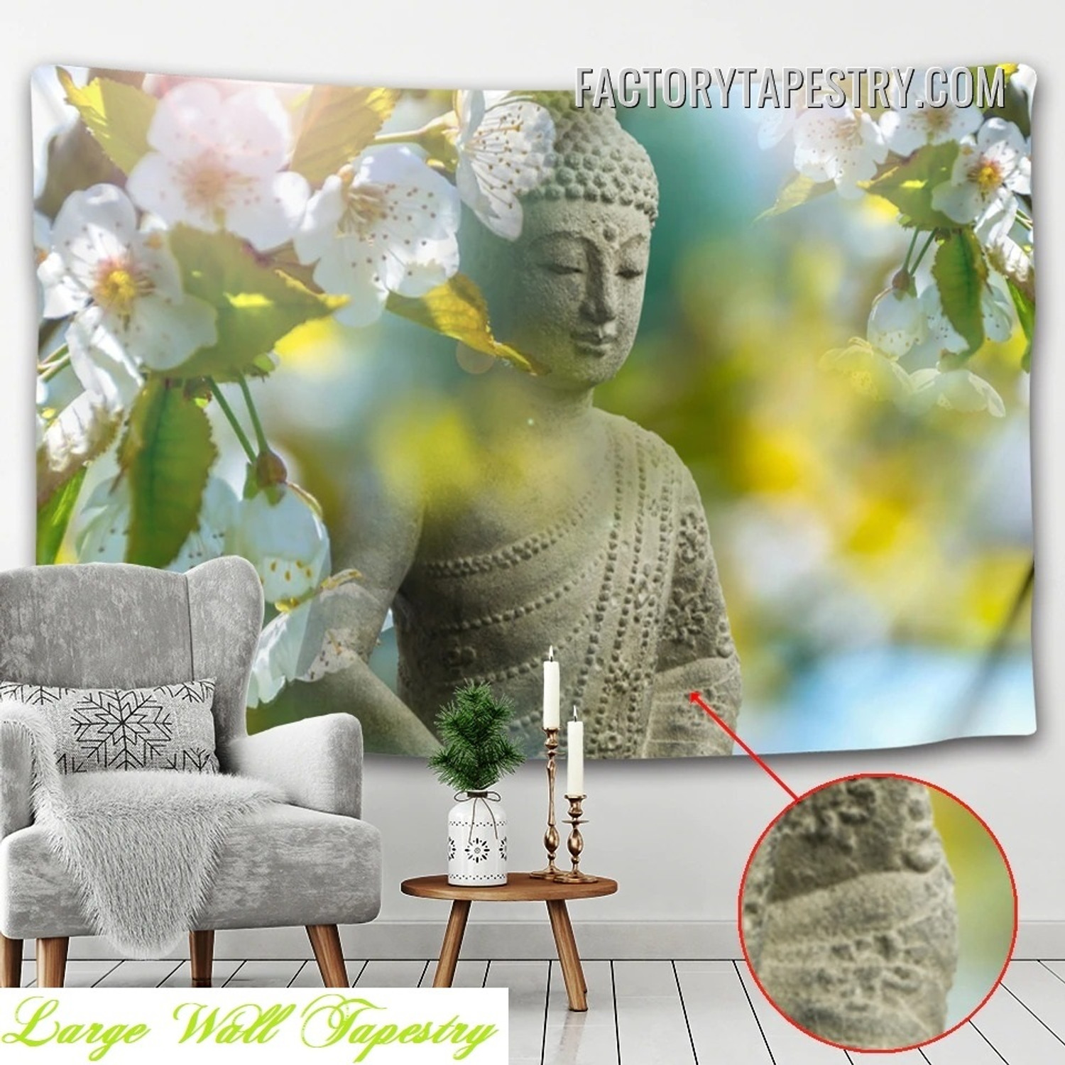 Buddha Statue Floral Spiritual Modern Wall Art Tapestry