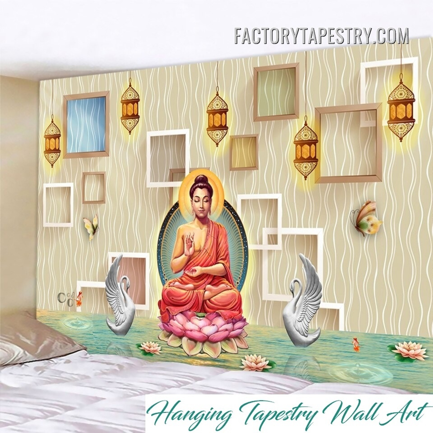 3D Buddha Religion Spiritual Modern Wall Decor Tapestry