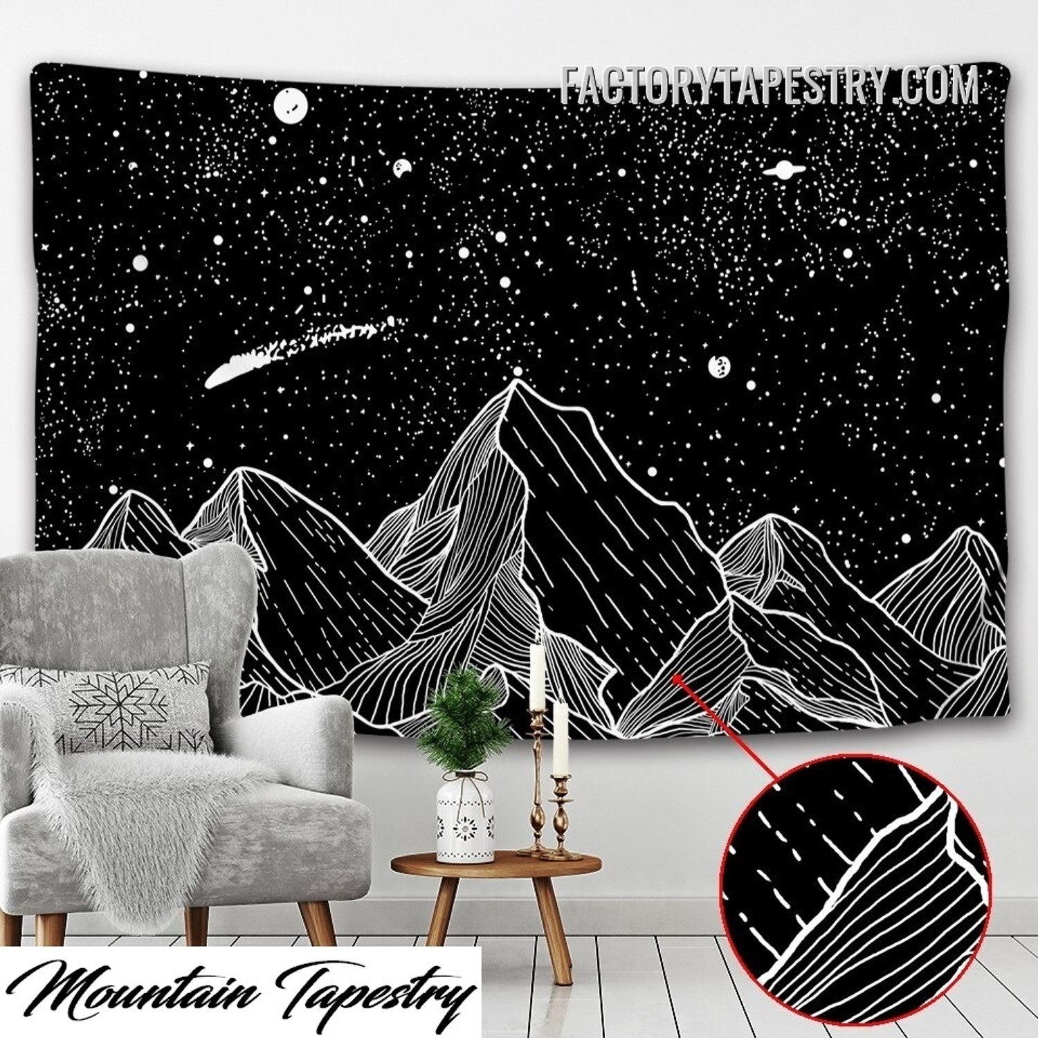 Starry Mountain Bohemian Landscape Wall Decor Tapestry