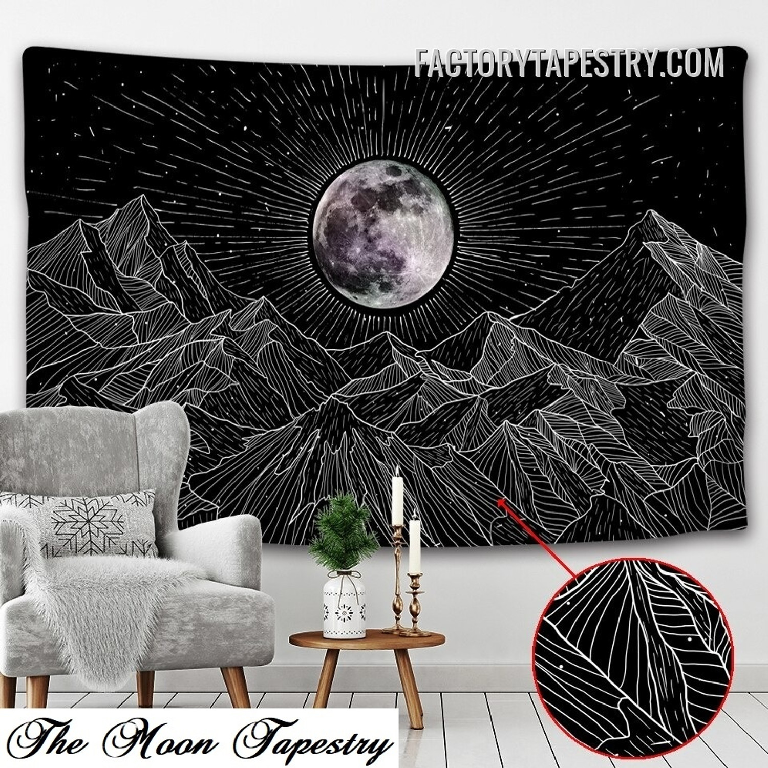 Moon Mountain Landscape Bohemian Wall Art Tapestry