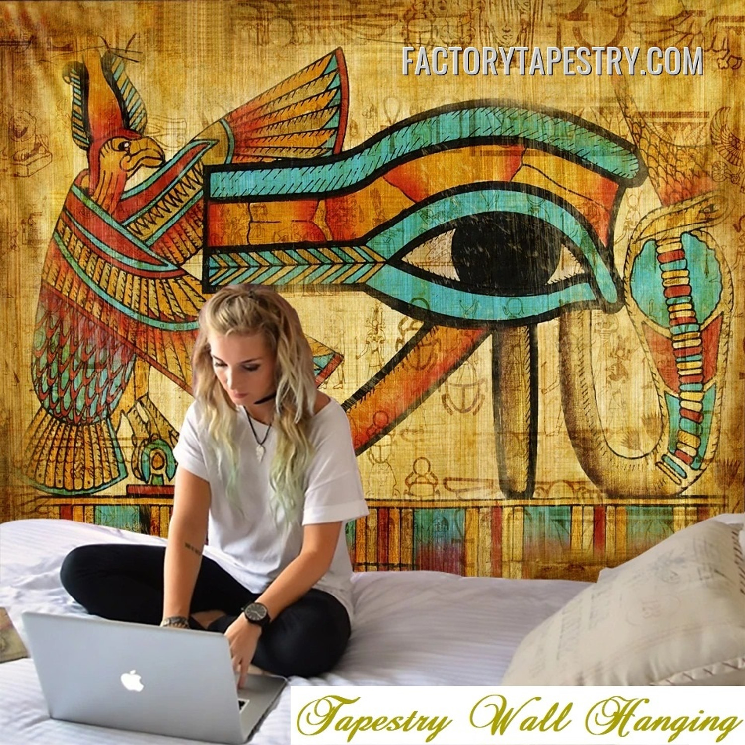 Egyptian Hieroglyphics Retro Vintage Wall Art Tapestry