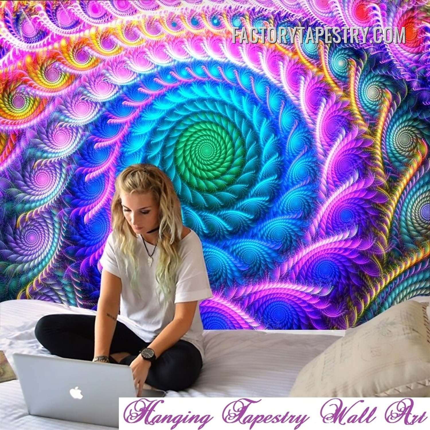 Spiral of Feathers Illusion Psychedelic Wall Art Tapestry