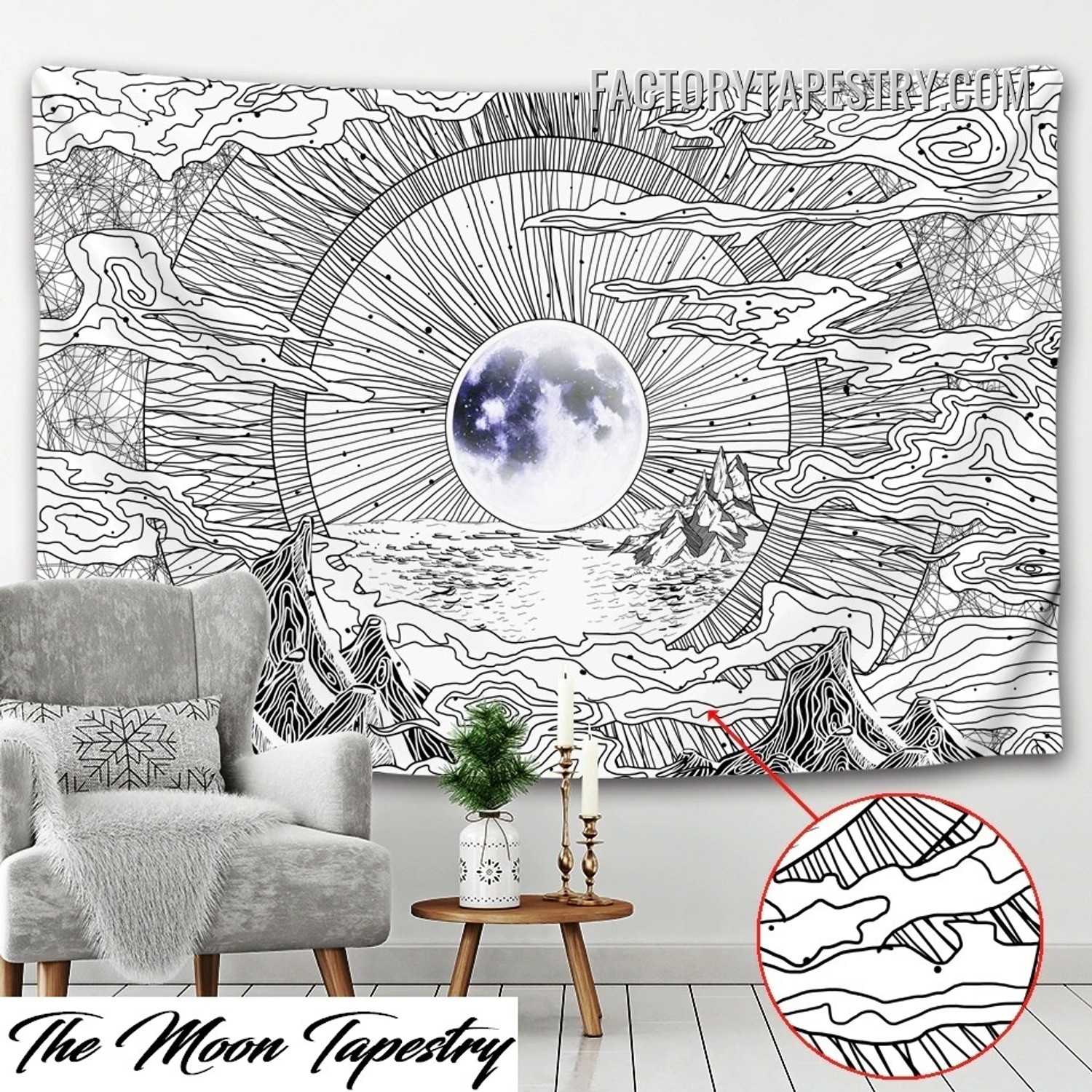 Moon Landscape I Bohemian Wall Hanging Tapestry