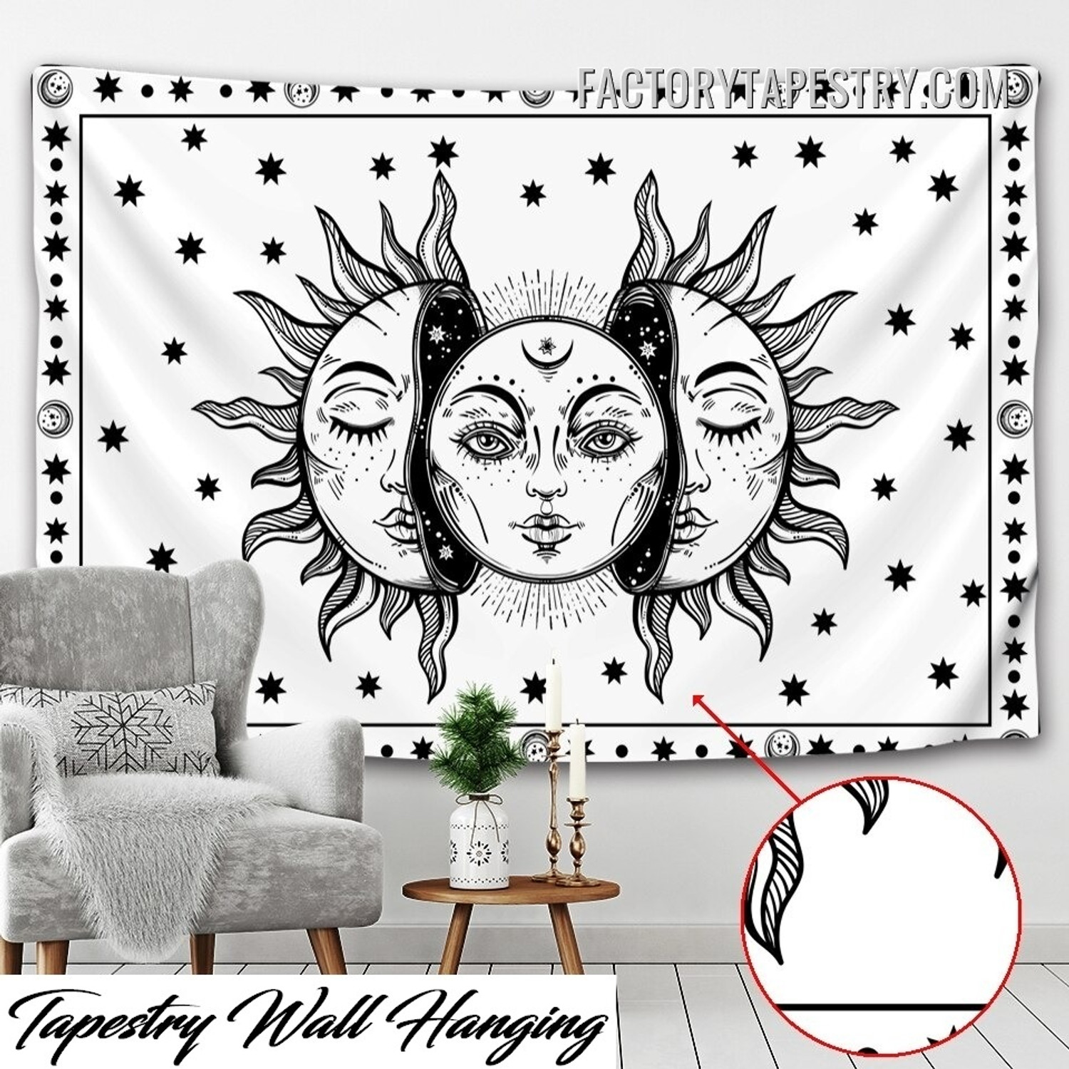 Sun and Moon X Mandala Spiritual Bohemian Wall Art Tapestry