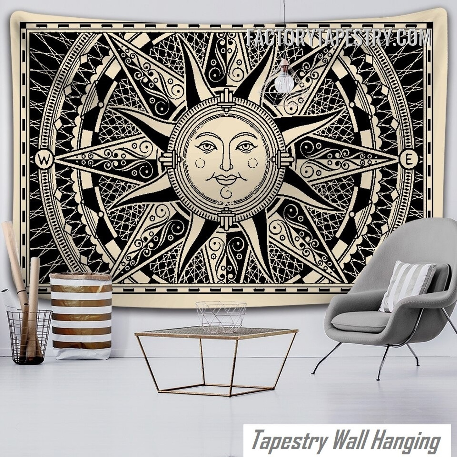 Classic Sun Compass Vintage Bohemian Wall Art Tapestry