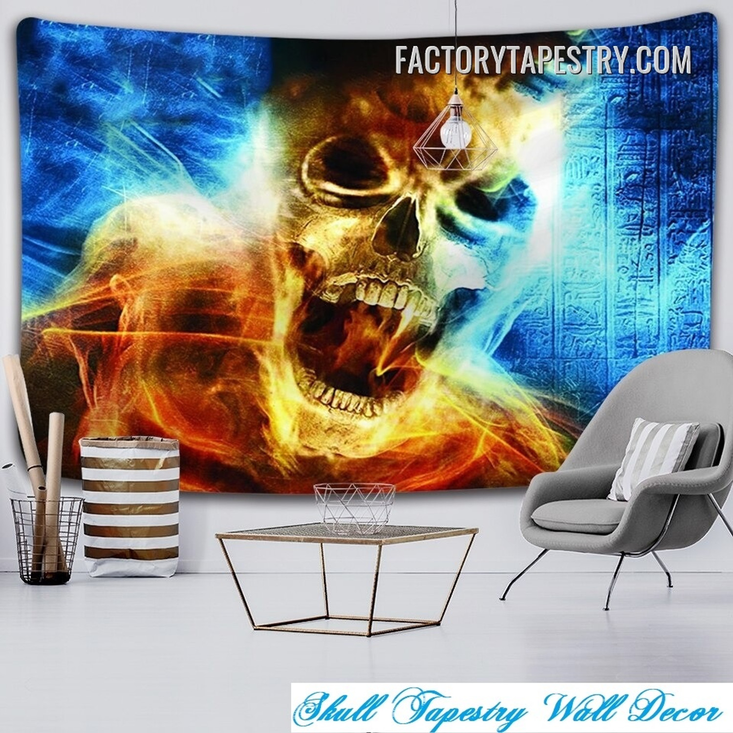 Flaming Skull Abstract Psychedelic Wall Hanging Tapestry