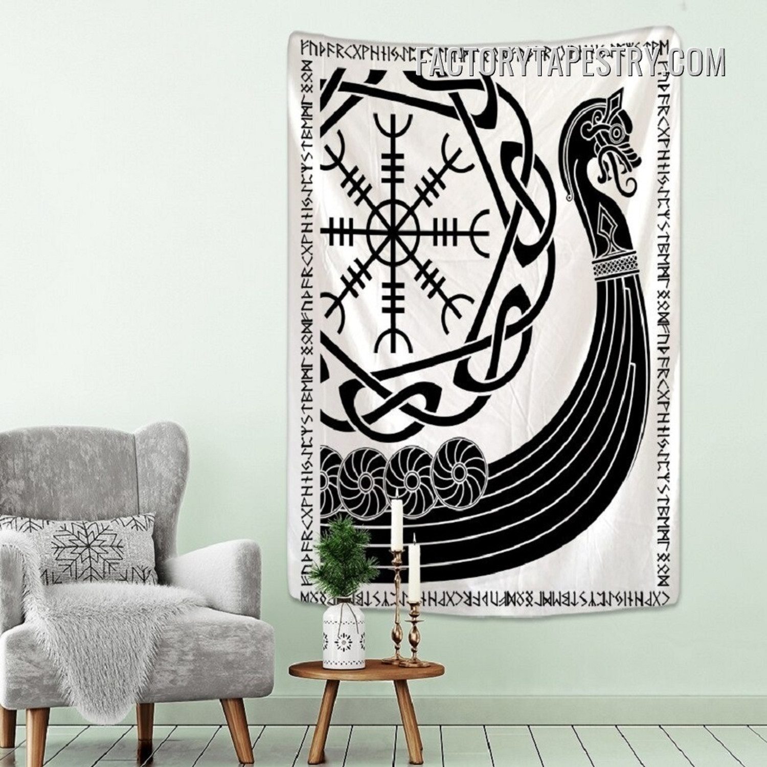 Viking Dragon Ship Tarot Bohemian Wall Art Tapestry