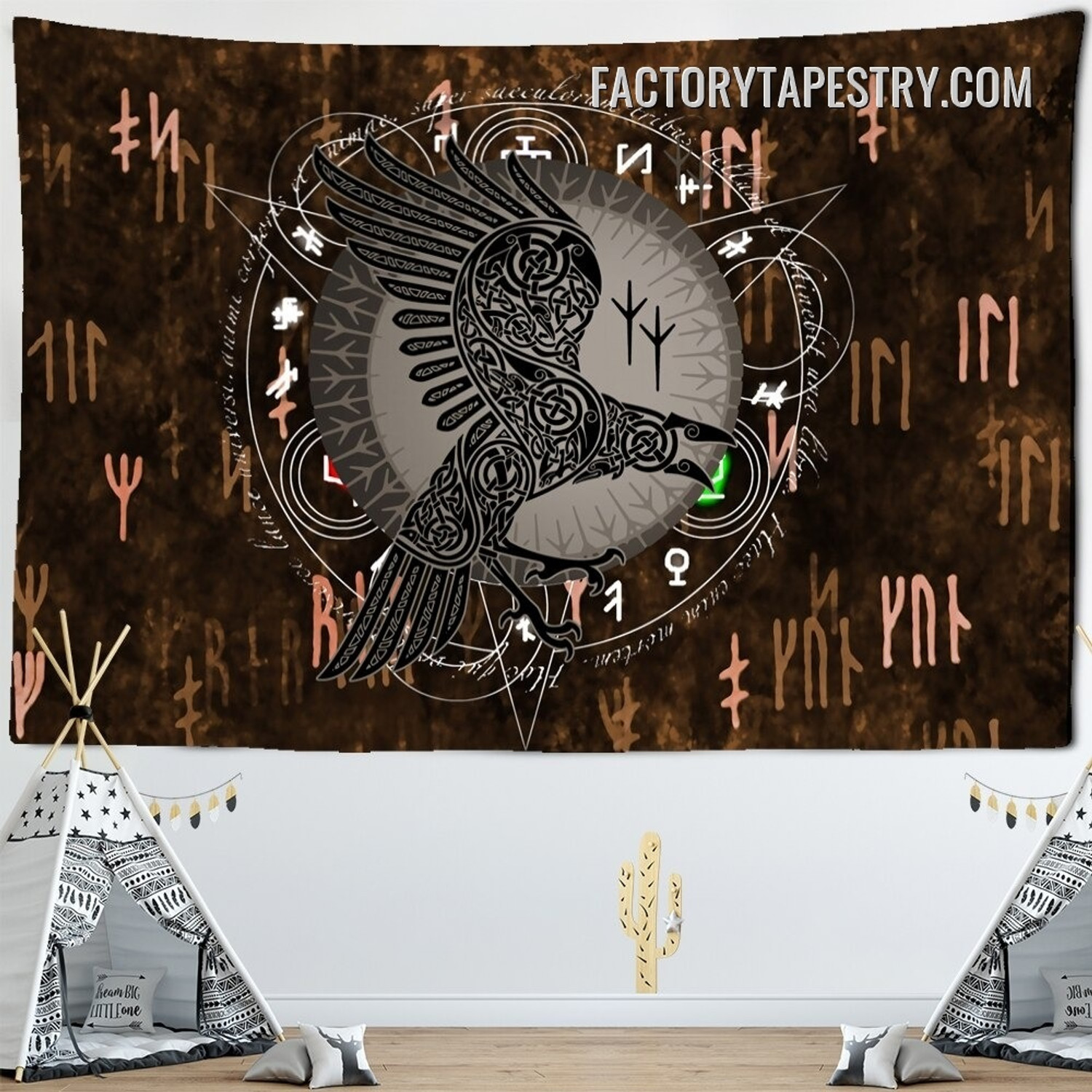 Runic Raven Bird Tarot Psychedelic Wall Decor Tapestry