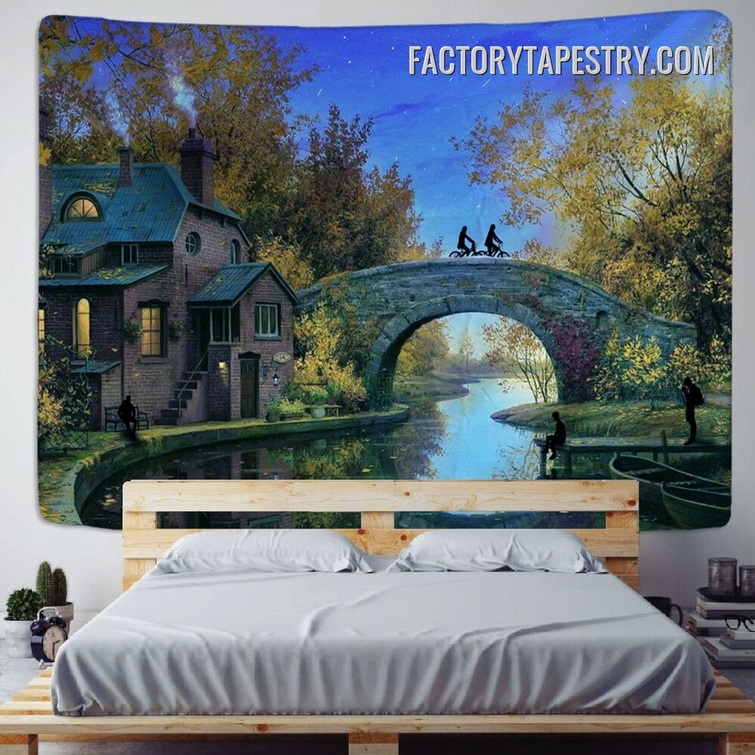 Lakeside Cottage Nature Landscape Modern Wall Hanging Tapestry