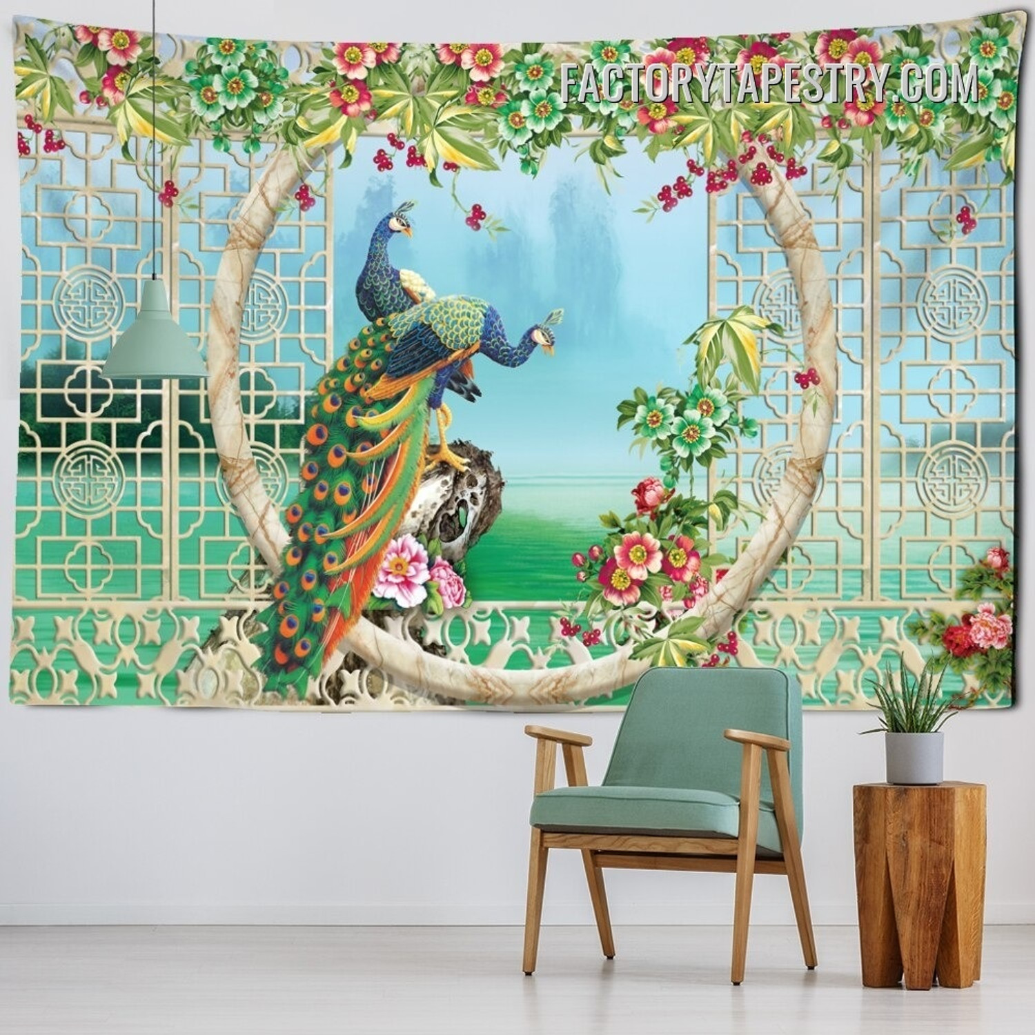 Peacocks Floral Bird Modern Wall Decor Tapestry