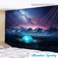 Mountain Camping Cosmic Landscape Psychedelic Wall Art Tapestry