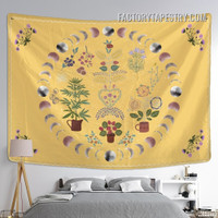 Botanical Moon Phases IX Bohemian Wall Art Tapestry