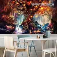 Magical Forest II Fantasy Landscape Modern Wall Hanging Tapestry
