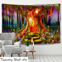 Fairy Mushroom Forest Fantasy Landscape Psychedelic Wall Décor Tapestry