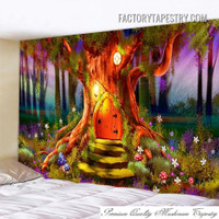 Fairy Mushroom Forest Fantasy Landscape Psychedelic Wall Art Tapestry