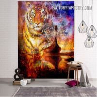 Boat and Tiger Animal Landscape Psychedelic Tapestry Art