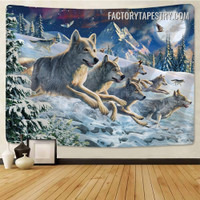 Wolf Herd Animal Landscape Psychedelic Tapestry Wall Art